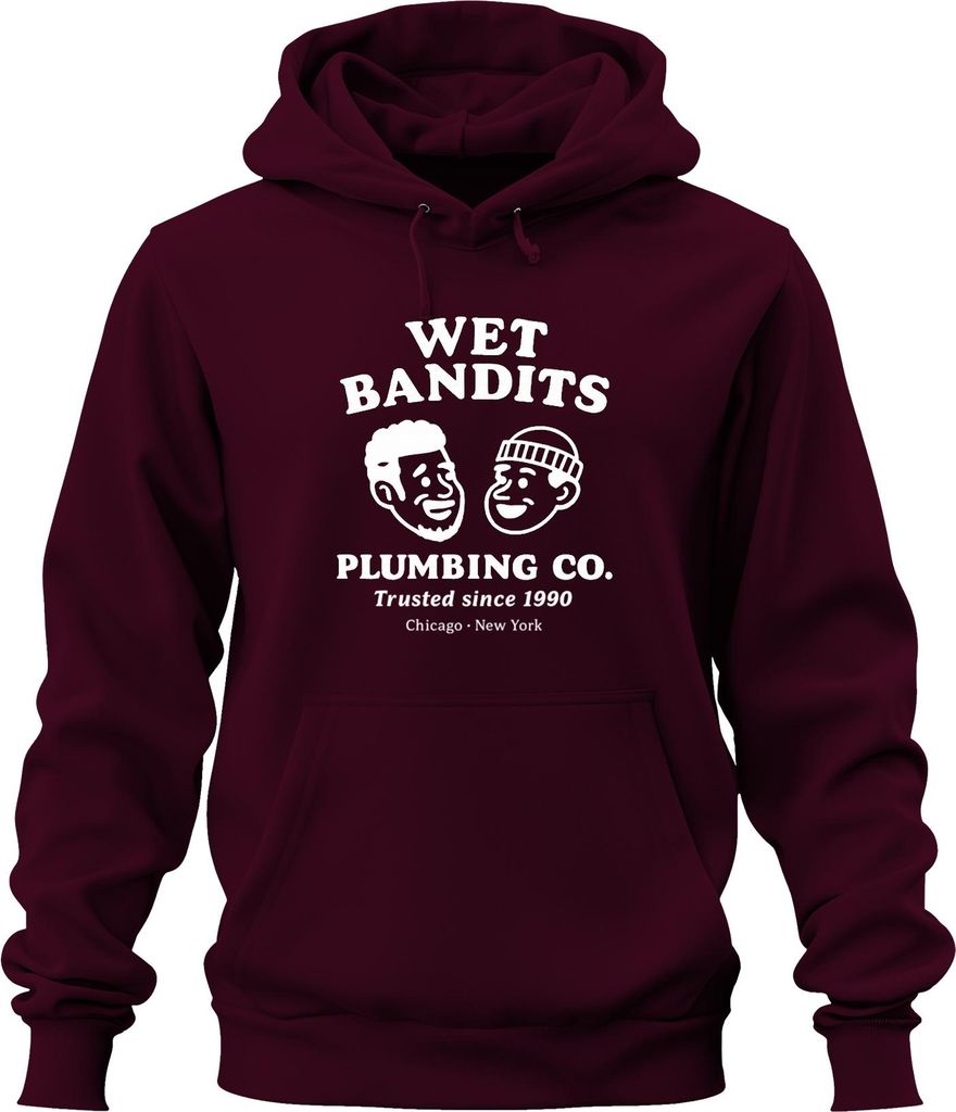 WET BANDITS PLUMBING CO Trusted since 1990 Klempner Harry Marv Uni Hoodie Kapuzenpullover, Burgundy, XXL