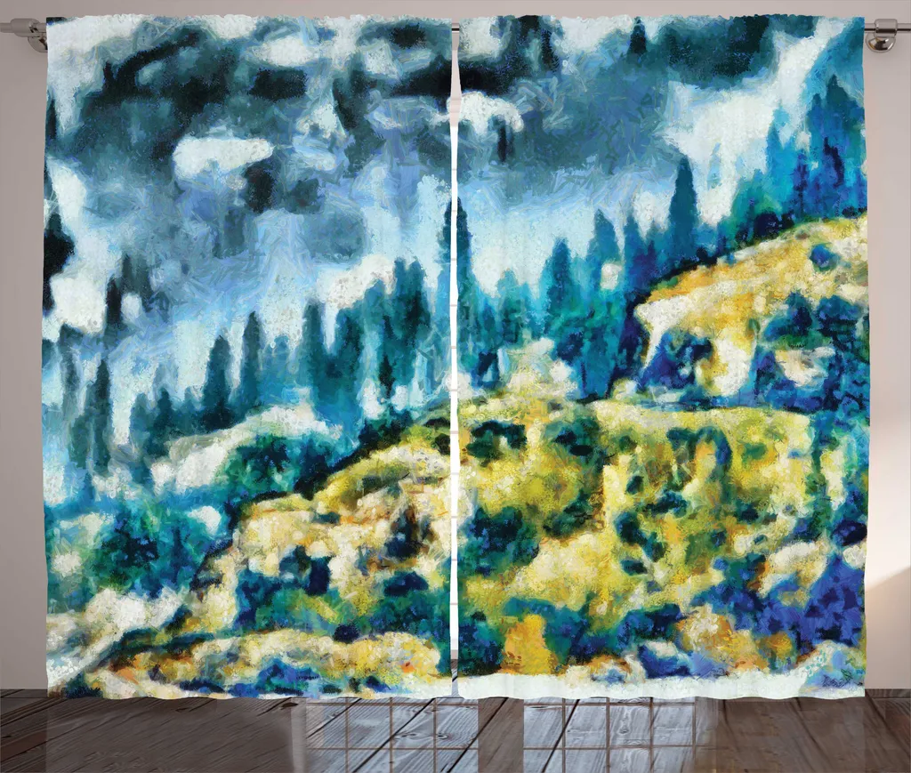 Rideaux de salon avec crochets motif paysage de montagne 280x225