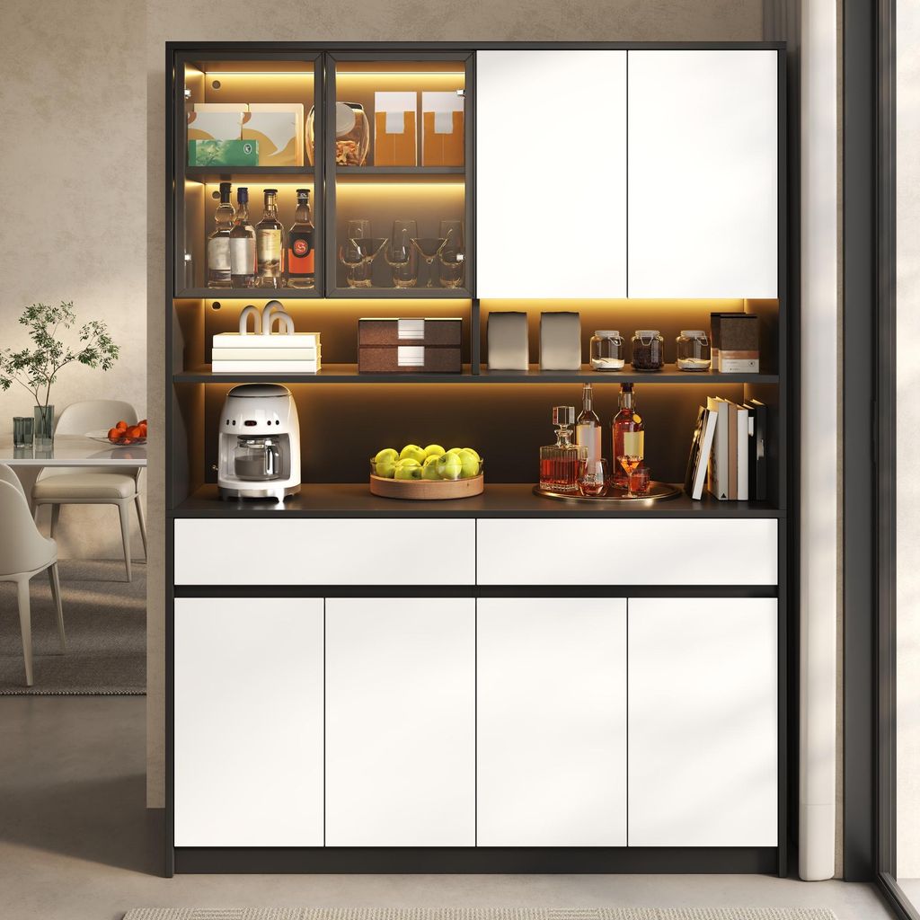 Hoher Sideboard Schrank mit LED Beleuchtung in Glasfach & Produktbild 