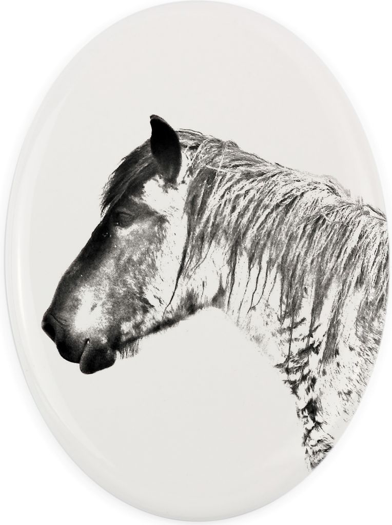 Belgisches Pferd - Gedenktafel mit einem Pferdefoto, Grabplatte mit Druck, personalisierte ovale Platte von Art-Dog.