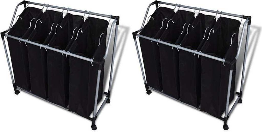 Wäschekörbe mit Taschen 2 Stück Schwarz und Grau