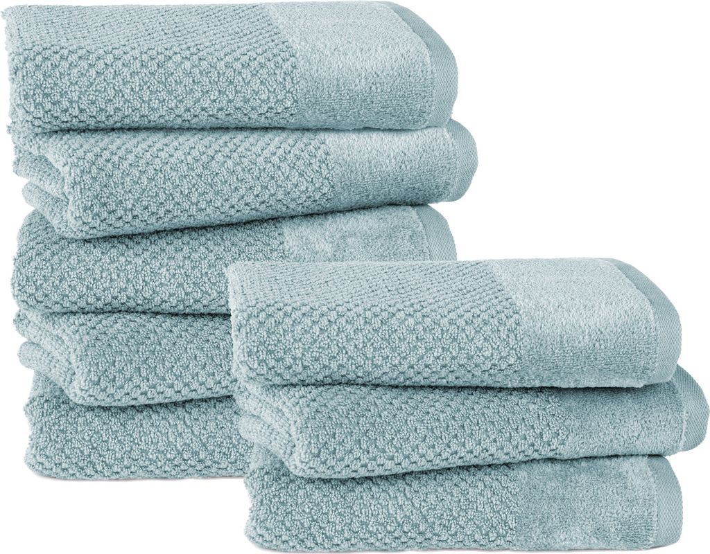 Pure Label 8-TLG Handtücher Set mit Aufhängeschlaufen aus Baumwolle, saugstark und weich | 8er Pack Handtücher 50x100 cm aus Baumwolle, Blau-Tü...