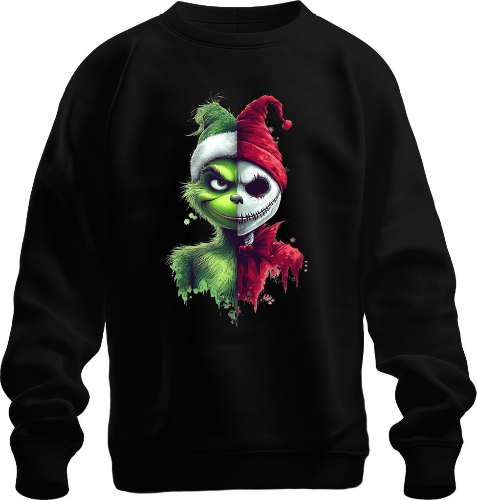 Grinch Skelett Halb Gesicht grün Weihnachten Horror düster Uni Sweatshirt Pullover, Schwarz, L