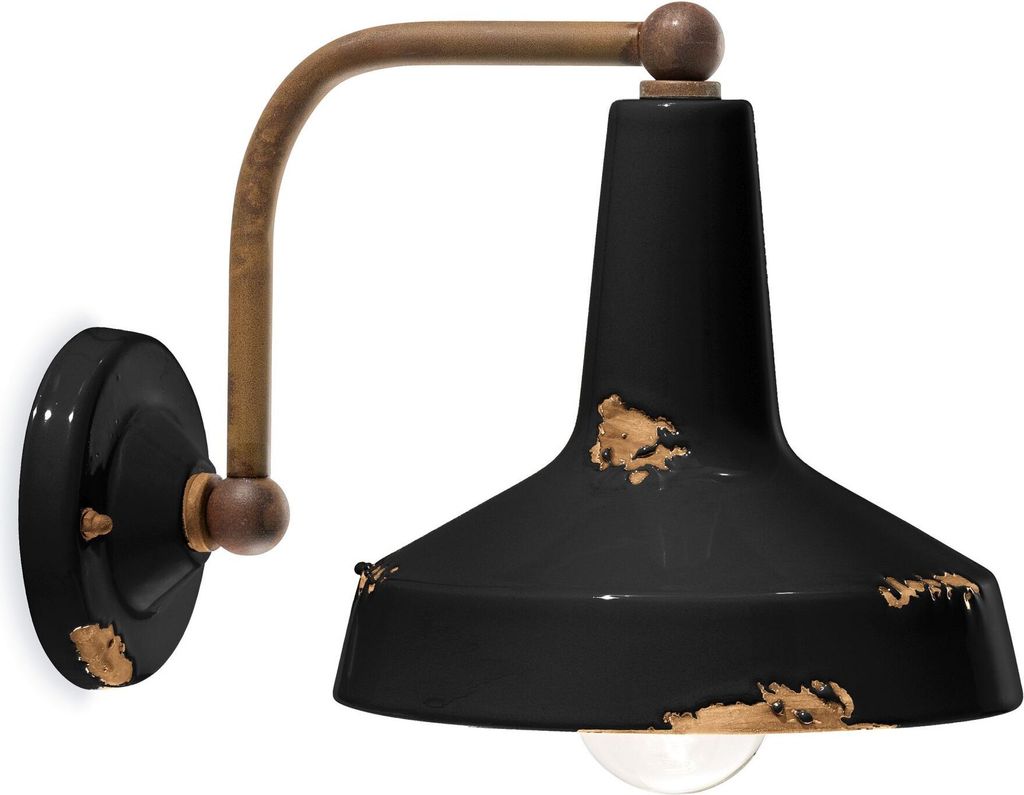 Wandlampe Keramik Metall E27 H: 21 cm Rostbraun Schwarz Shabby Antik Vintage Keramiklampe