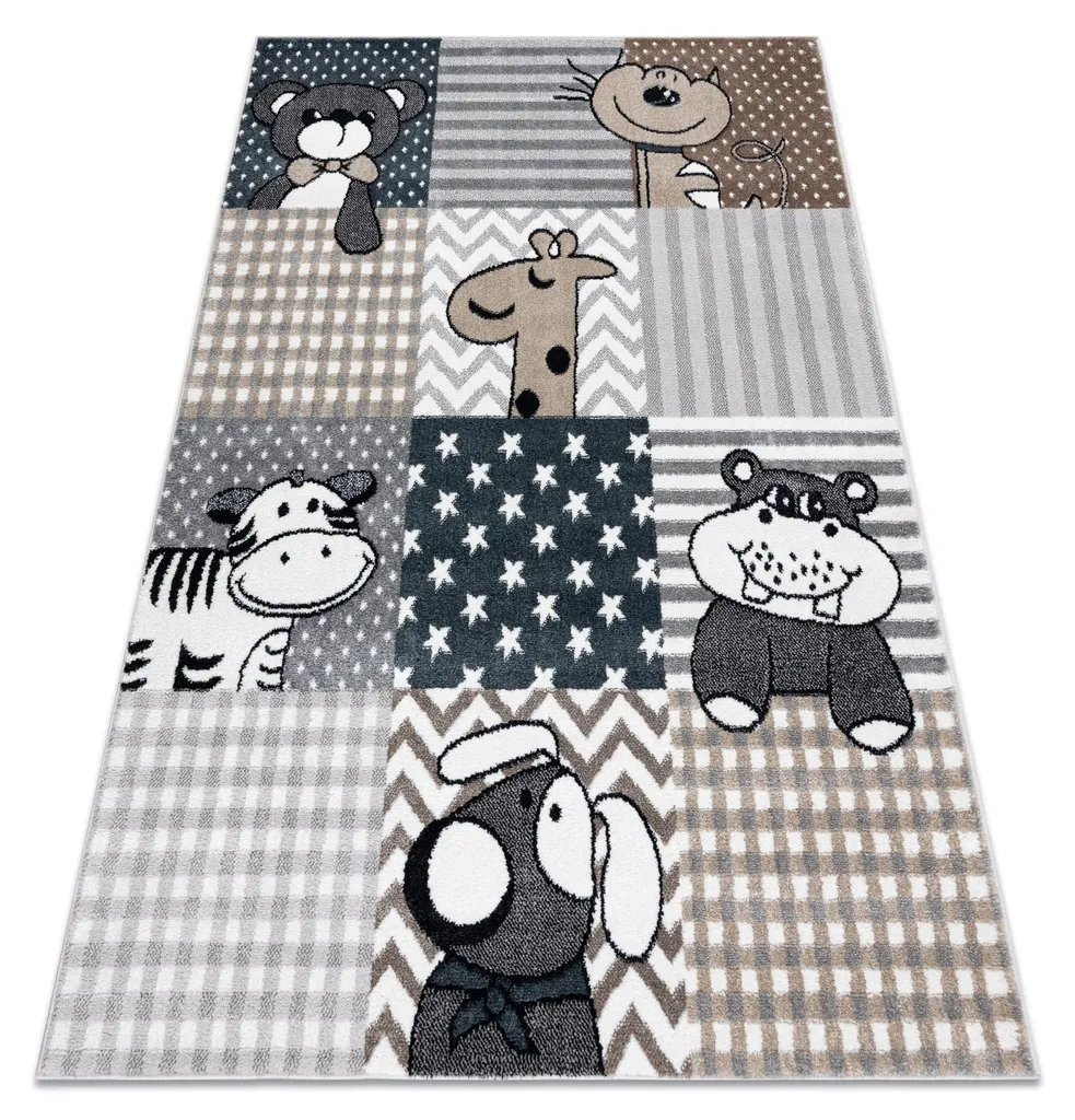 Tapis animaux gris FUN Pets 140x190 cm moelleux pour aire de jeux bébé