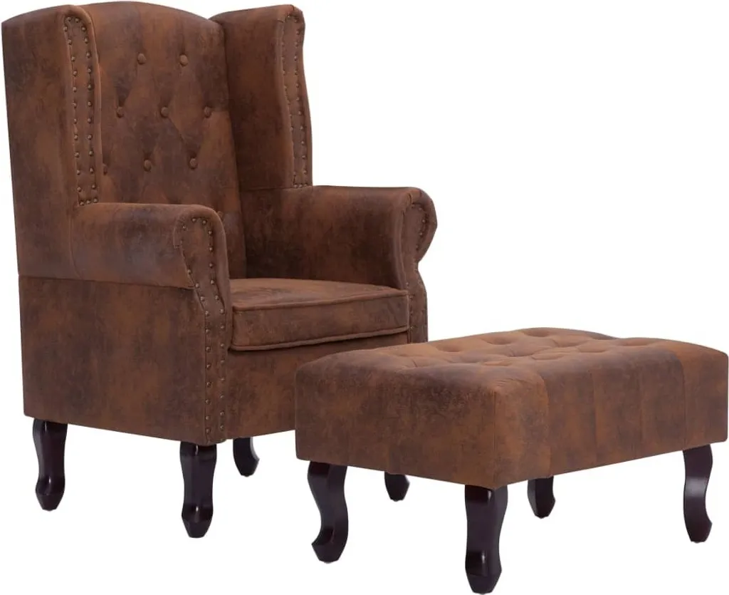 Fauteuil de Lecture Chesterfield Marron et son Repose-pieds Relaxant