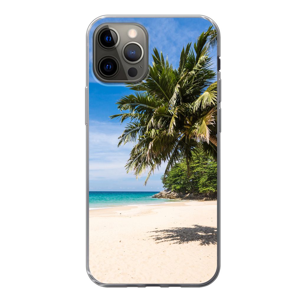 MuchoWow Handyhülle Schutzhülle Hülle für iPhone 12 Pro Strand - Tropen - Meer Silikon Softcase Handy Hülle - Abdeckung