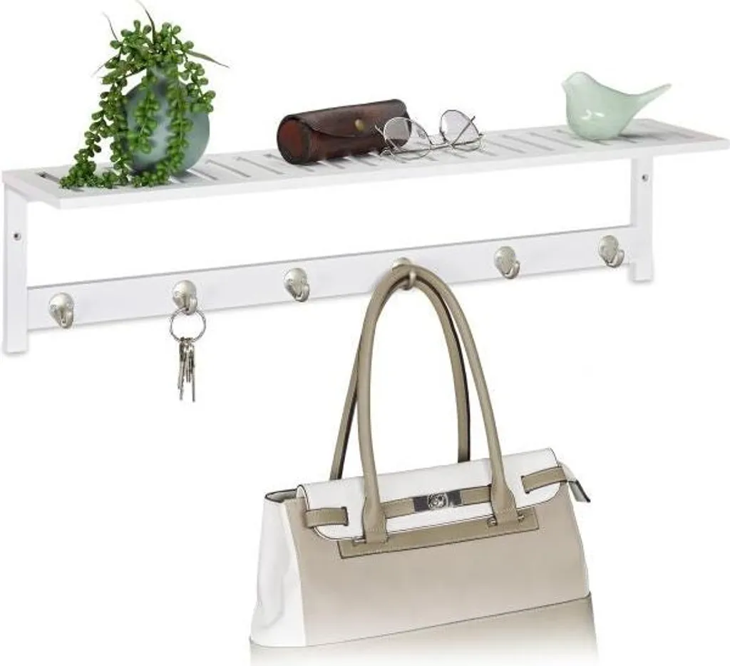 Appendiabiti da parete bianco con mensola