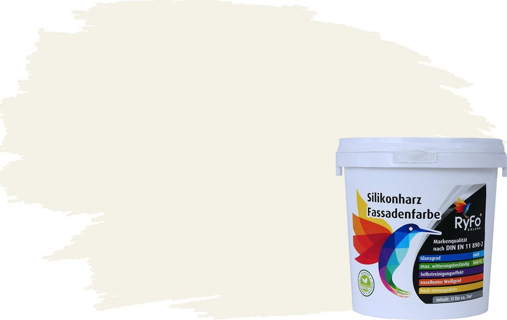 RyFo Colors Silikonharz Fassadenfarbe Lotuseffekt Trend Weißtöne Zartcreme 1l - bunte Fassadenfarbe, weitere Weiß Farbtöne und Größen erhält...