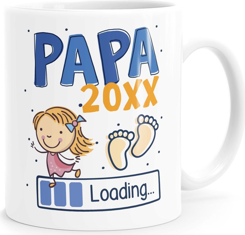 Kaffee-Tasse Schwanger Schwangerschaft Jahreszahl personalisiert Geschenk Mama Papa Oma Opa loading SpecialMe Papa-Tochter weiß/blau Keramik-Tasse