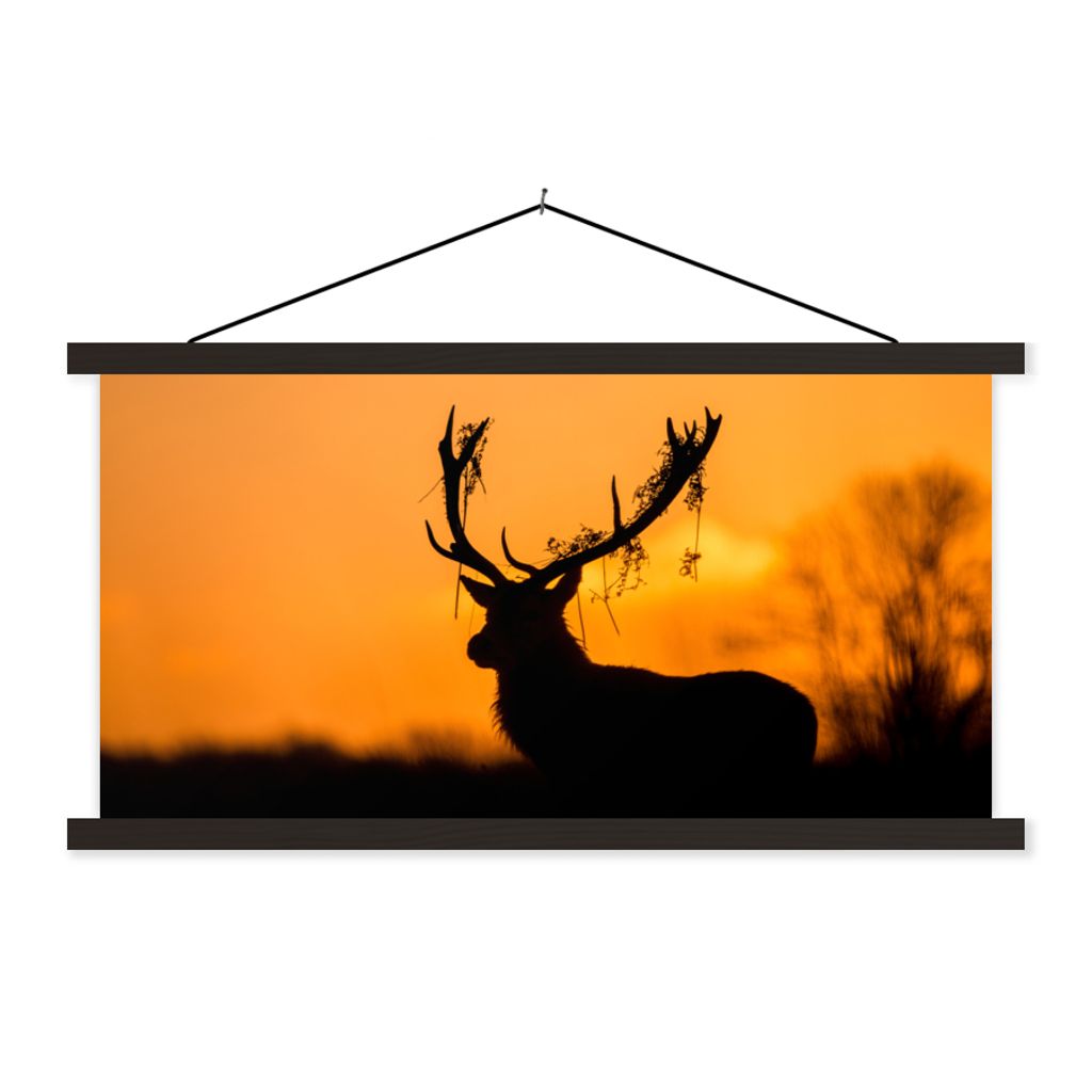 MuchoWow Textilposter Hirsch - Orange - Scherenschnitt - Tiere - Natur 150x75 cm mit schwarzem Rahmen - Posterleiste