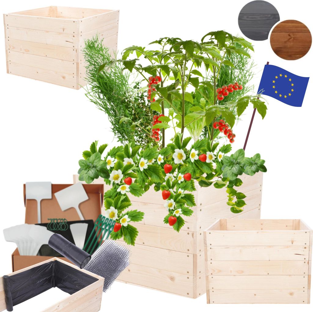 MODO24 Hochbeet Holz, Pflanzkasten, Massivholz, Kiefer, Kräuterbeet, Blumenkasten, Garten, Terrasse, 45x93x90 cm, Natur imprägniert, ZP06
