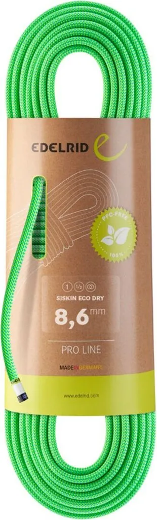 Corde Siskin Eco Dry 8.6mm Edelrid 60m Vert Fluo pour l'Alpinisme