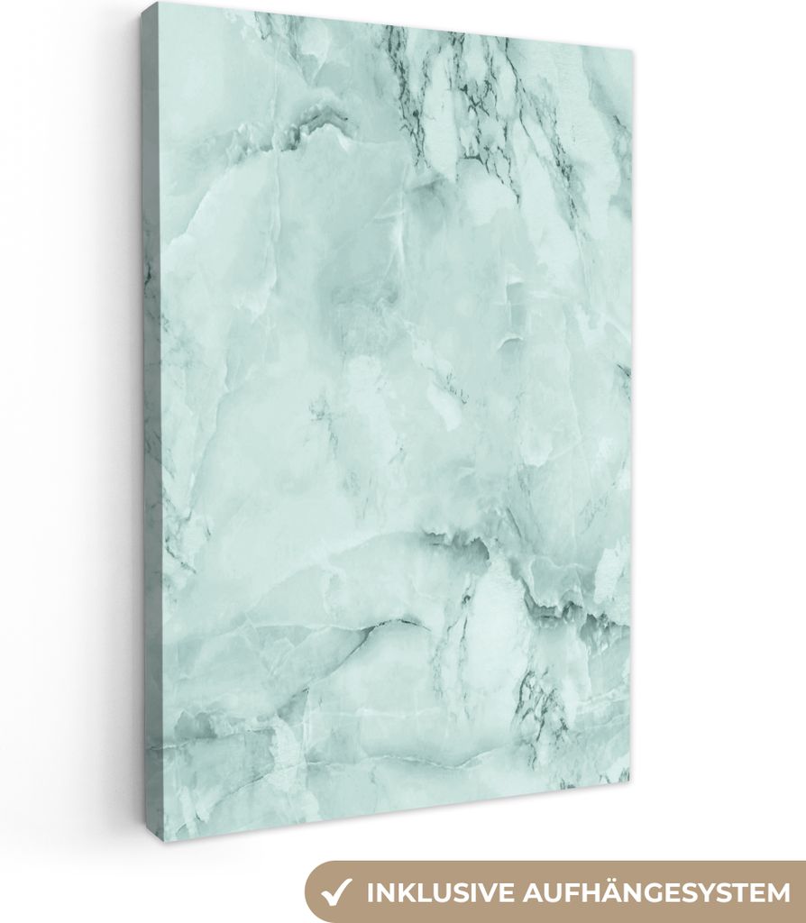 OneMillionCanvasses - Leinwandbilder - 90x140 cm, Marmor - Adern - Türkis, Wandbilder Kunstdruck Wanddekoration - Wandschmucke - Schlafzimmer