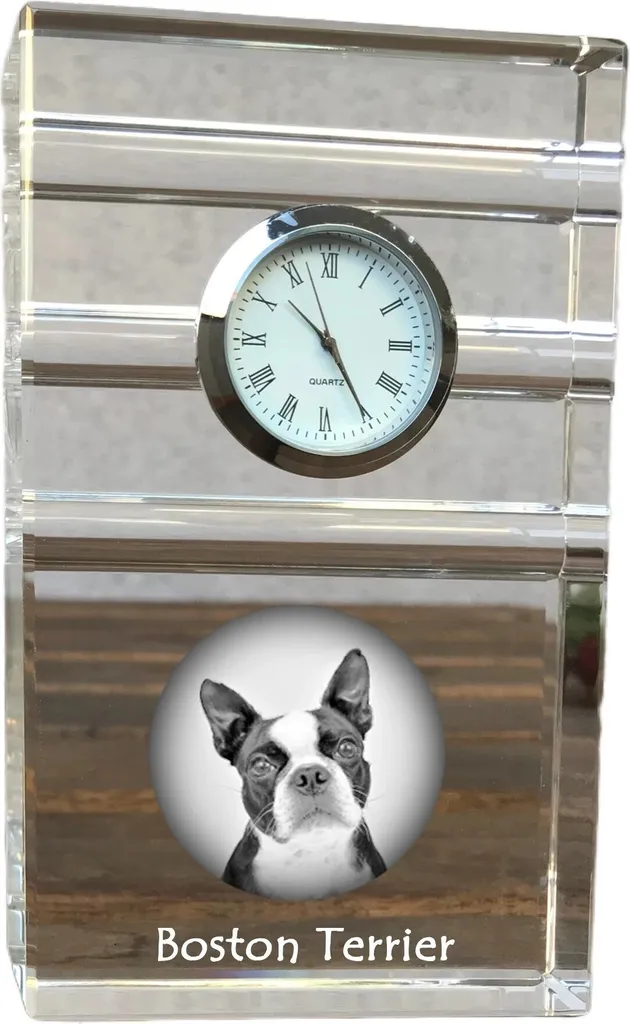 Boston Terrier - orologio da tavolo con foto, foto del cane in cristallo, orologio da tavolo personalizzato per l'ufficio del marchio Art-Dog