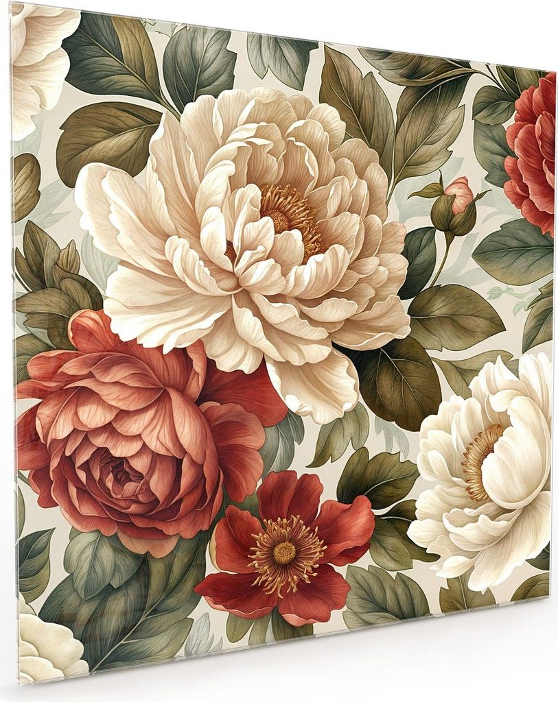 Küchenrückwand Spritzschutz Glas mit Motiv Florales Blütenmuster 40 x 40 cm