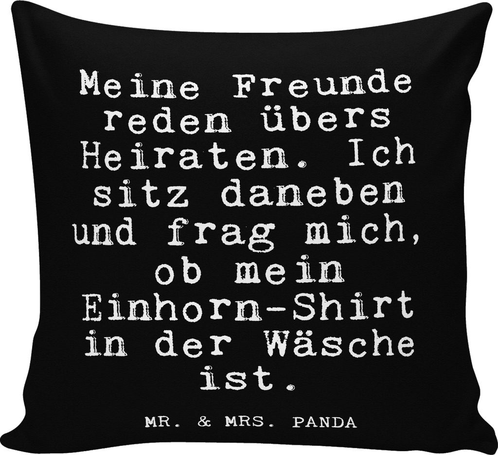 Mr. & Mrs. Panda Kissen 40x40 Meine Freunde reden übers... - Schwarz - Geschenk, bedruckt, Kuschelkissen, Deko, Menschen, witzig, Polster, Liebe, ...