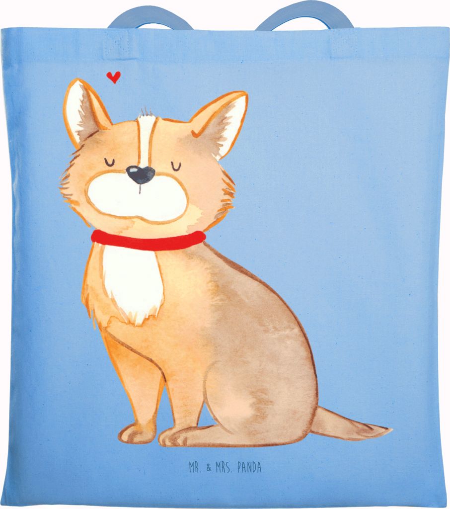 Mr. & Mrs. Panda Tote Bag Hund Glück - Sky Blue - Geschenk, Sprüche, Schultasche, Shopping Tasche, Tragetasche, Spruch, Jutebeutel, Liebe, Herz, ...