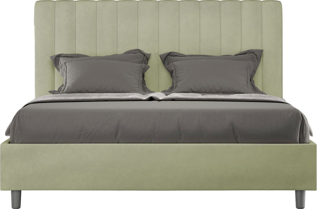 ITYHOME - Gepolstertes Bett mit Bettkasten 160x210 mit Mikrofaserbezug Grün Agueda
