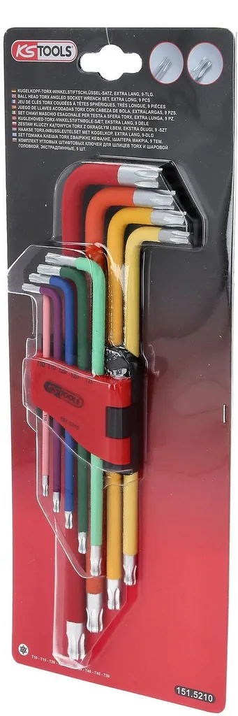 Clés Torx longues pour accès difficile avec tête sphérique 9 pcs KS Tools