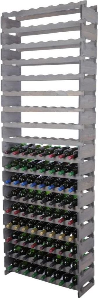 Weinregal VINOTECA FLEX PRO | HxBxT 247x84x28cm | 144 Flaschen auf 18 Ebenen | Massives Kiefernholz | Grau