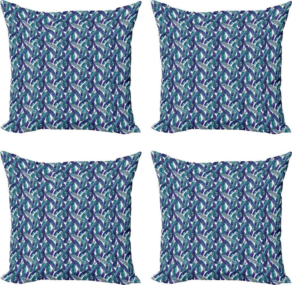 ABAKUHAUS Dschungel-Laub Kissenbezug Set (4 Stück), Moderne Bananenblättern, Moderner Doppelseitiger Digitaldruck, 50 cm x 50 cm, Teal Dunkel Lav...