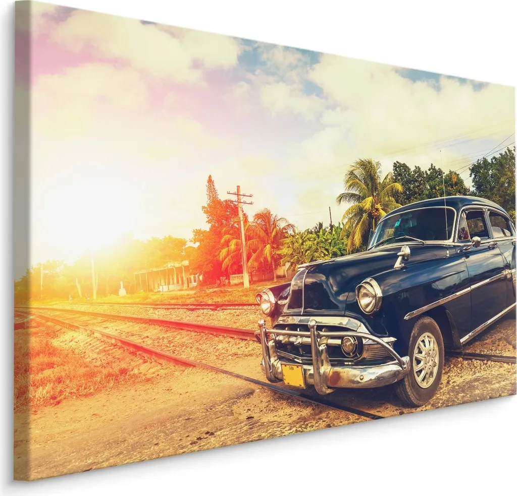 Quadro su Tela 120x80 XXL Havana Palms | Art Print Auto Retro Vintage