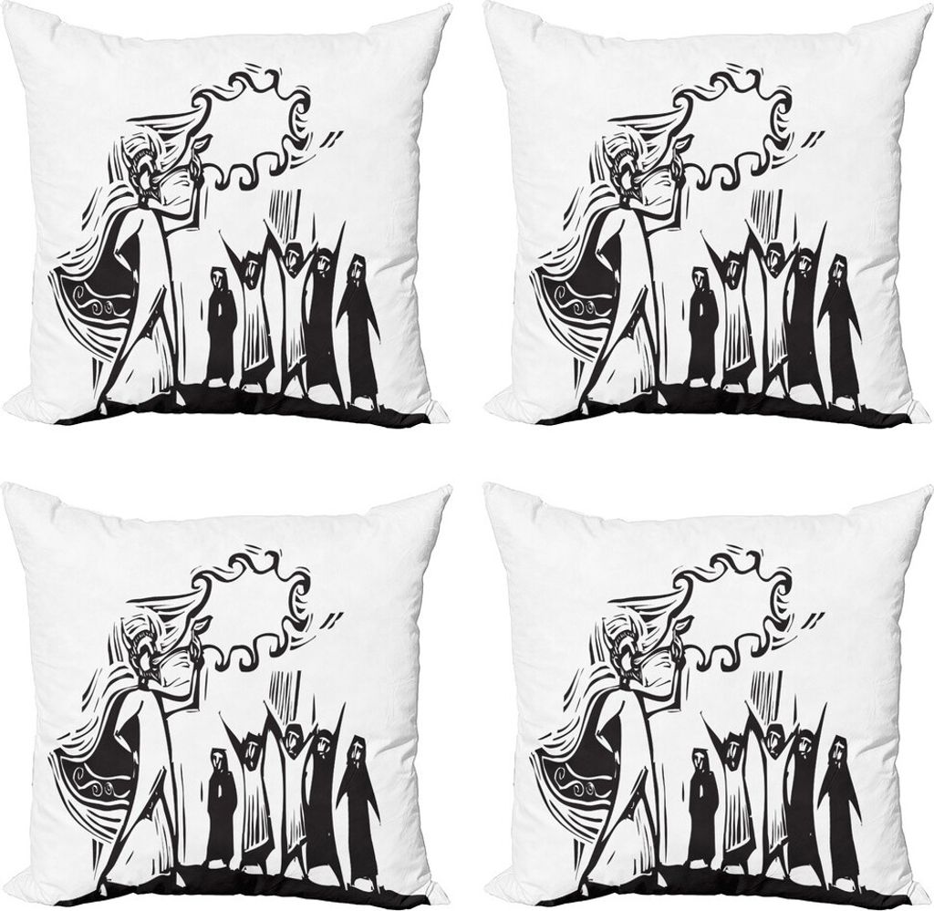 ABAKUHAUS Zirkus Kissenbezug Set (4 Stück), Man Blowing Feuer Performing, Moderner Doppelseitiger Digitaldruck, 60 cm x 60 cm, Charcoal Grau und W...