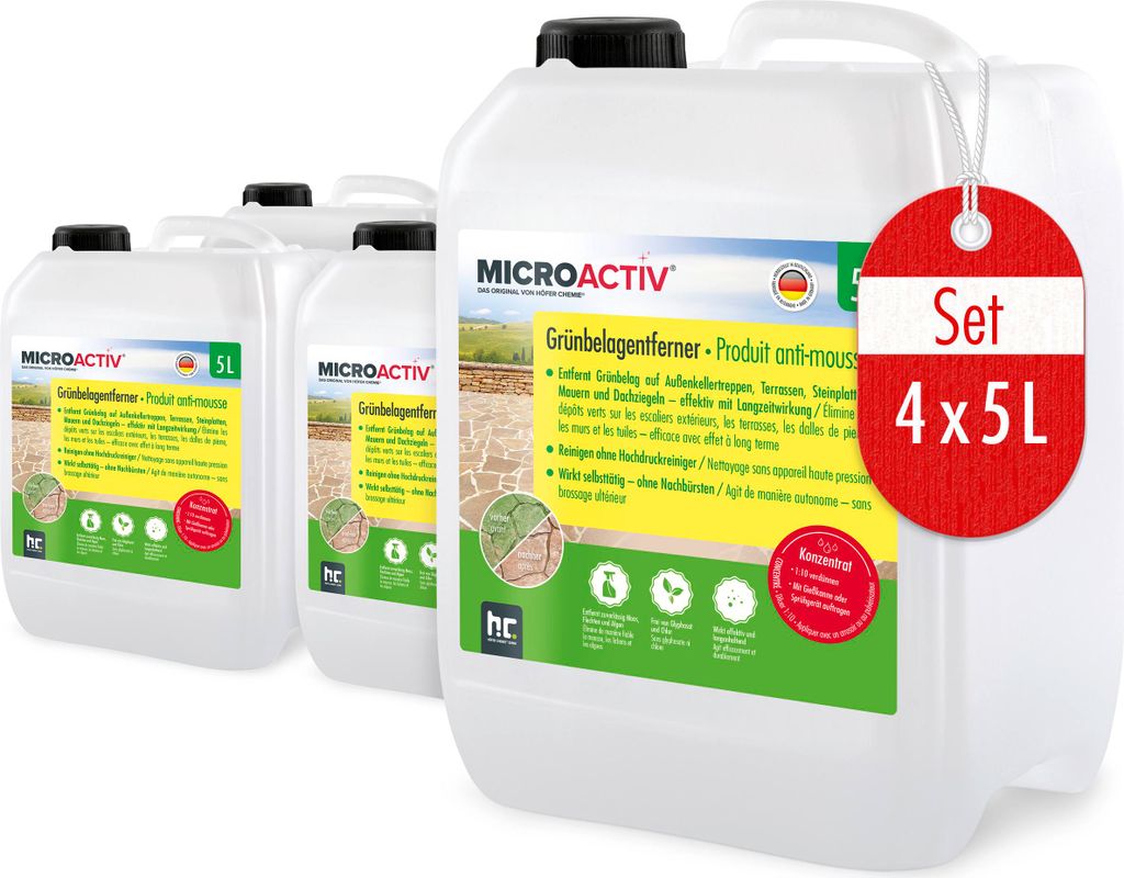 5 L MICROACTIV Steinreiniger, Grünbelag-Entferner - entfernt wirksam Moos, Algen und Flechten