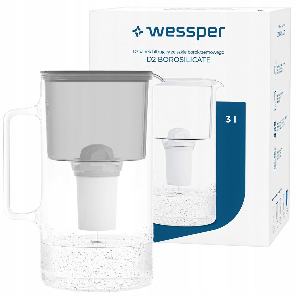 Wessper D2 BOROSILICATE Wasserfilterkanne 3 L Grau – Produktbild 