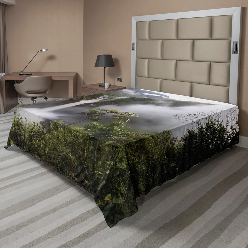 Drap de lit supérieur décoratif Cascade Tropicale 260x228 cm Vert et Gris