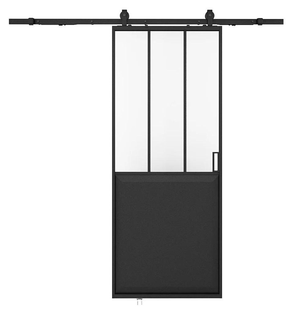 Industrielle Schiebetür für Wandmontage - Schwarz und gehärtetes Glas - H 205 cm x B 73 cm - ARTISTO II