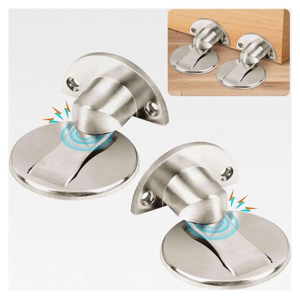 2er Set Magnetischer Türstopper, Zinklegierung Magnettürschnapper, Selbstklebender Türhalter mit Klebstoff und Schrauben, Unsichtbarer Türhalte...