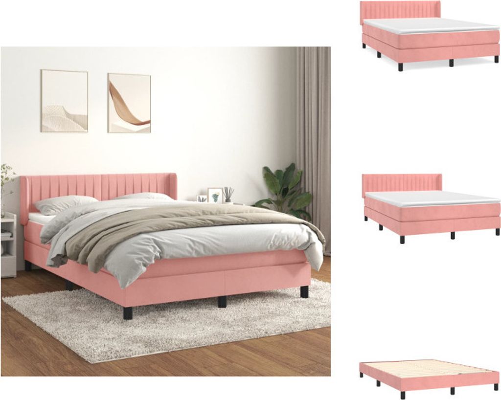 vidaXL Boxspringbett mit Matratze Rosa 140x190 cm Samt - Betten & Bettgestelle