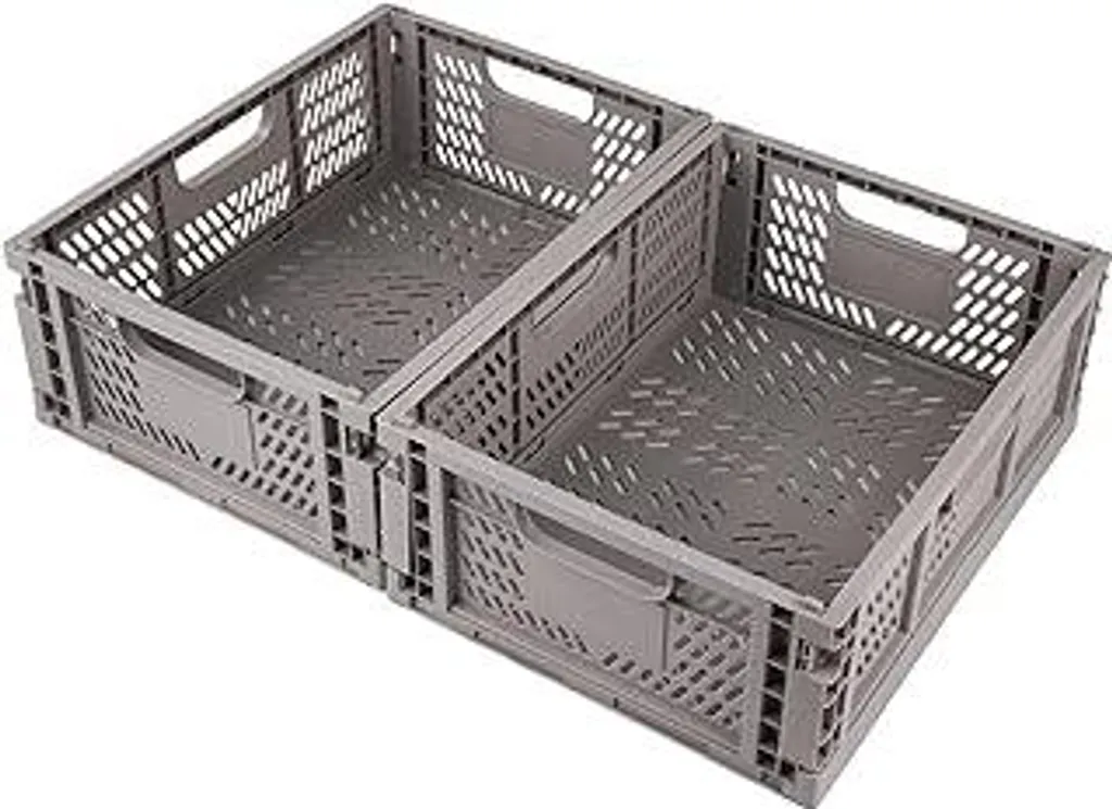 Spesh 2 pezzi contenitori pieghevoli Cestino portaoggetti pieghevole in plastica Contenitori pieghevoli in plastica Contenitori stabili per cameretta dei bambini, cucina, studio (grigio, 40*30*15 cm)