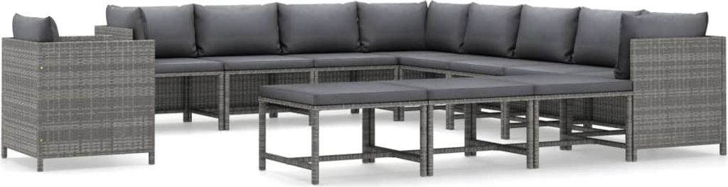 vidaXL 12-tlg. Garten-Lounge-Set mit Kissen Poly Rattan Grau