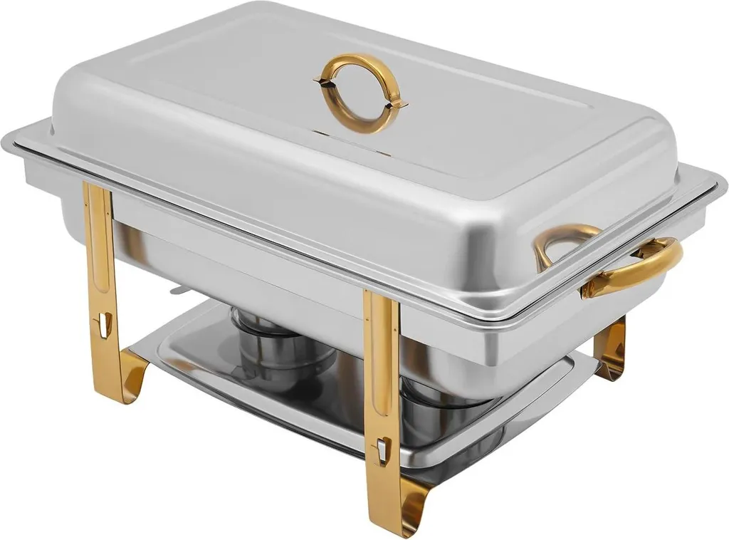 Réchauffeur de Buffet Chafing Dish 9L avec Support Brûleurs Inox Argent