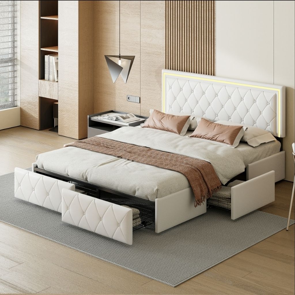 CDGlobal Lit 160 x 200 cm, lit rembourré, cadre de lit Image du produit 