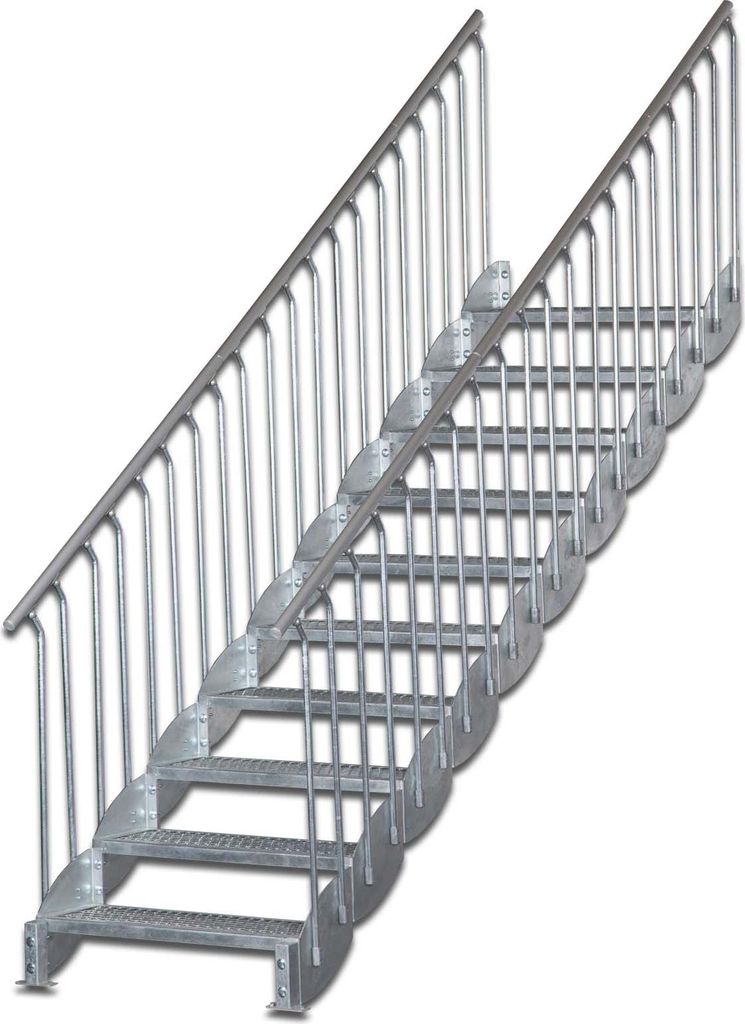 Wangentreppe mit Bodenstütze | Höhe: 200-220 cm, Stufenbreite: 100 cm | Beidseitiges Geländer