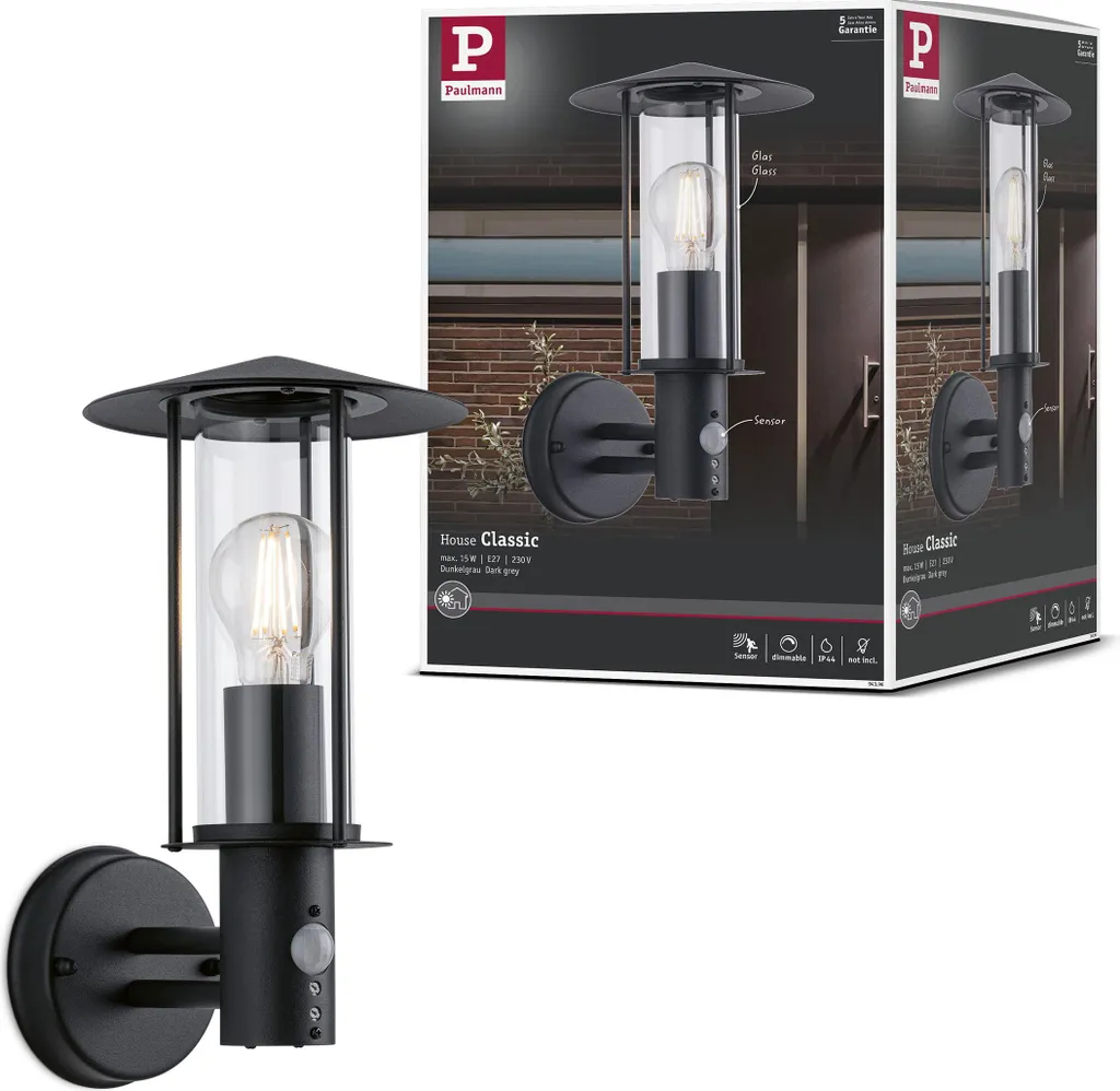 Paulmann Classic Lampada da Parete Esterni Sensore Movimento IR E27