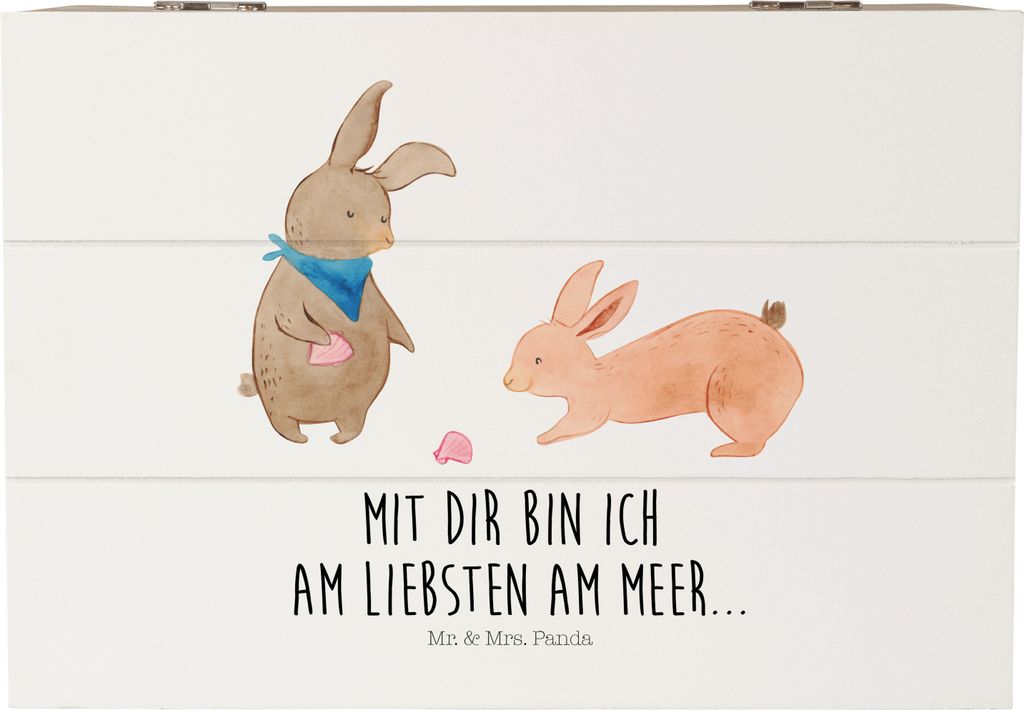 Mr. & Mrs. Panda Kiste Hasen Muschel 22 x 15 cm - Weiß - Geschenk, Muttertag, schatztruhe, Holzkiste, Best Friends, Geschenkbox, Beste Freundin, f...