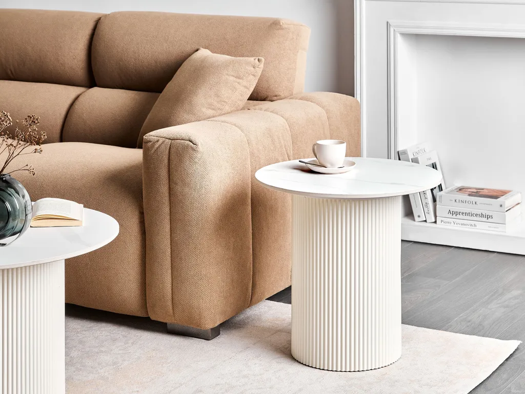 Table d'appoint BELIANI beige clair aspect pierre ø 50 cm design chic - 2