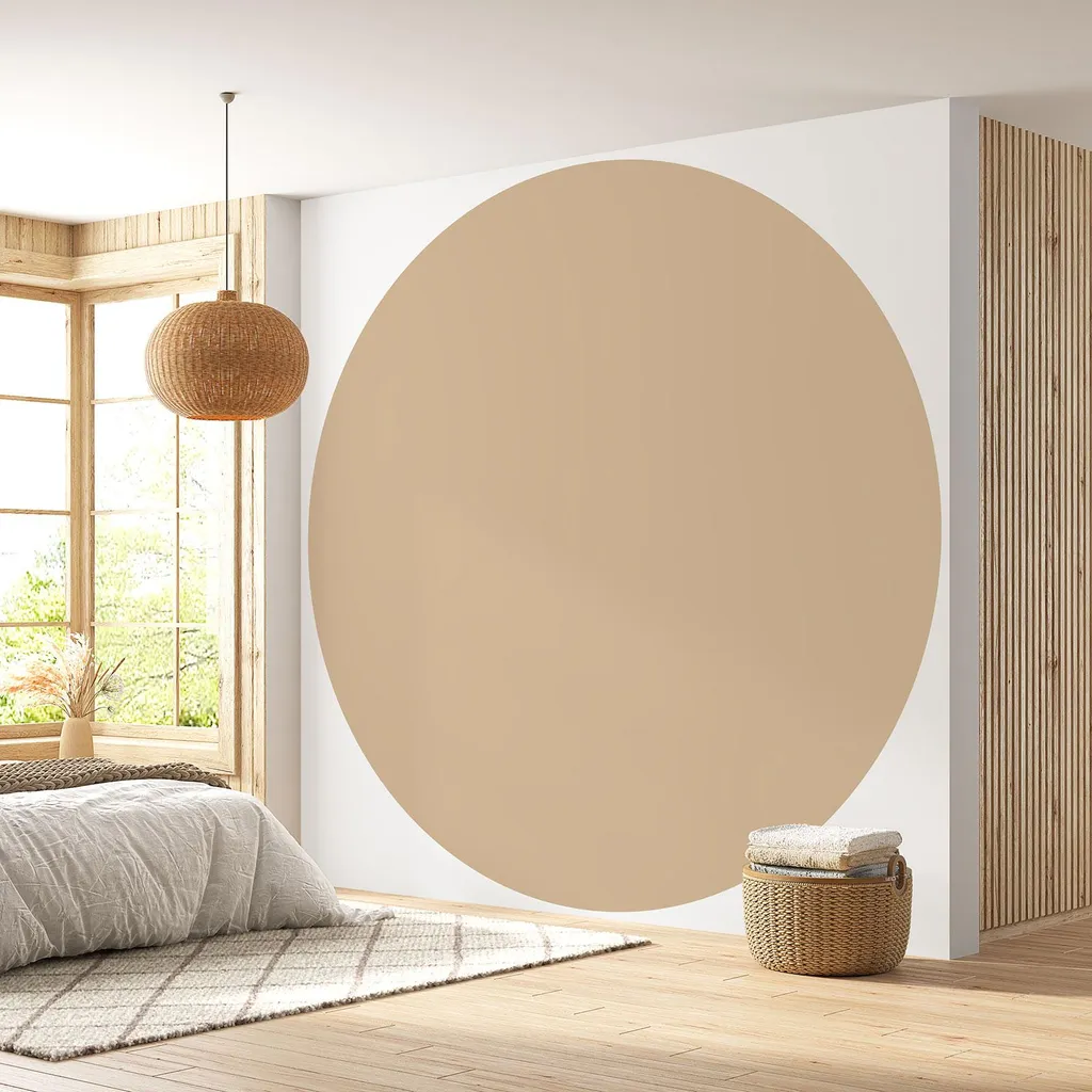 Papier peint panoramique rond lavable beige doré premium 185g 130cm