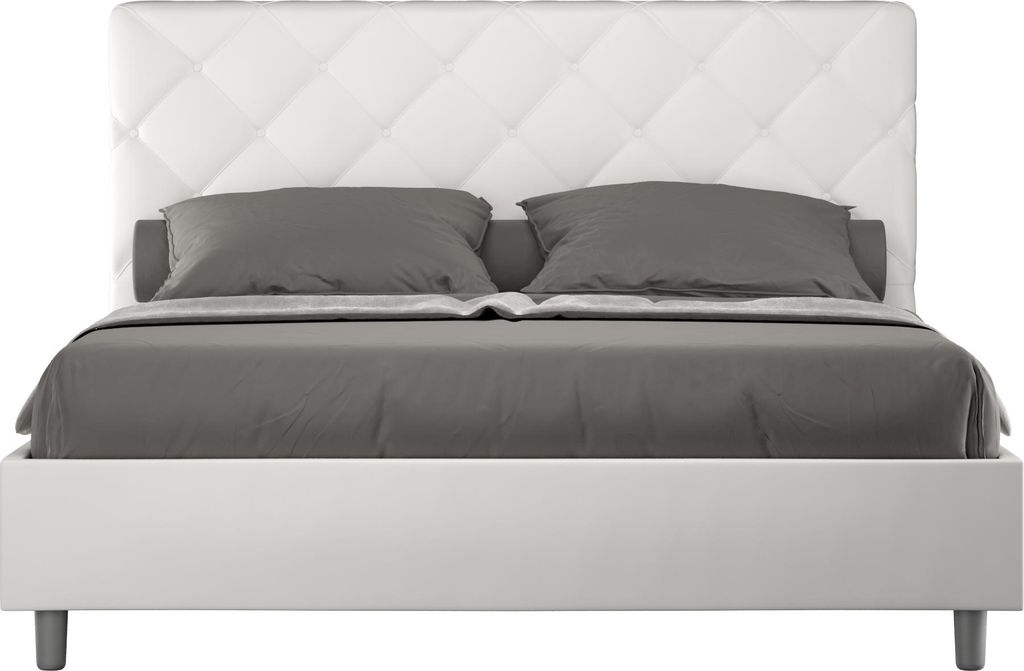 ITYHOME - Gepolstertes Bett ohne Lattenrost 140x200 mit Kunstlederbezug Weiß Priya