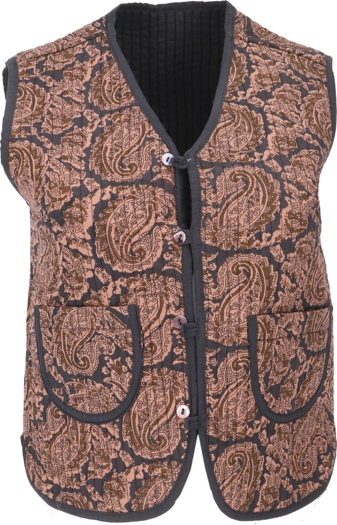 Steppweste, Blockdruck Boho Weste - Braun, Damen, Baumwolle, Größe: S