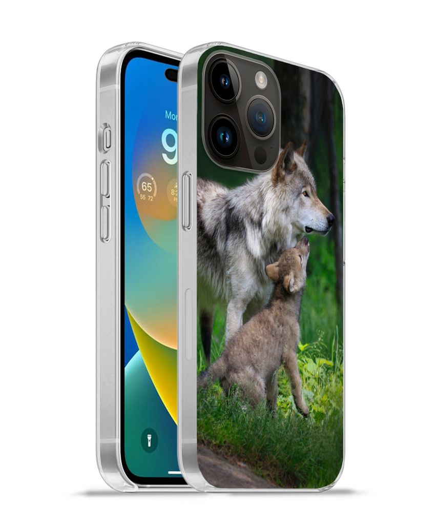MuchoWow Handyhülle Schutzhülle Hülle für Apple iPhone 14 Pro Max Wolf - Baby - Wald Silikon Softcase Handy Hülle - Hardcover