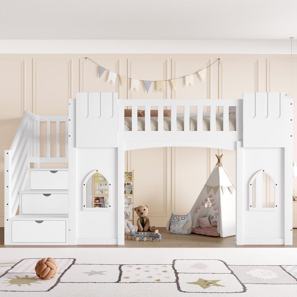 Flieks Etagenbett 90x200cm mit Stauraumtreppe, Kinderbett Produktbild 