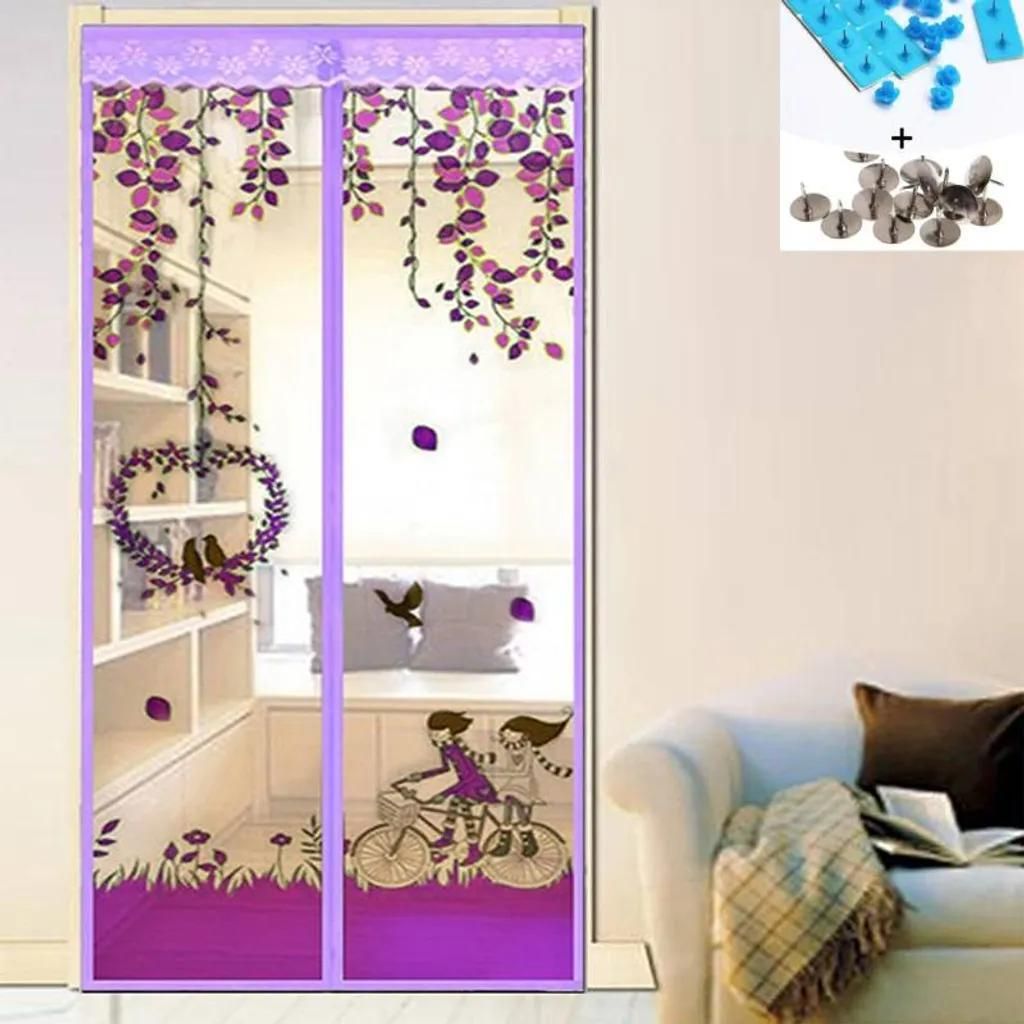 Magnetisches Fliegengitter, 100 x 210 cm, waschbar, Insektenschutz für Balkontür, Terrassentür, Schiebetür, Holz-, Eisen-, Aluminiumtüren (lil...