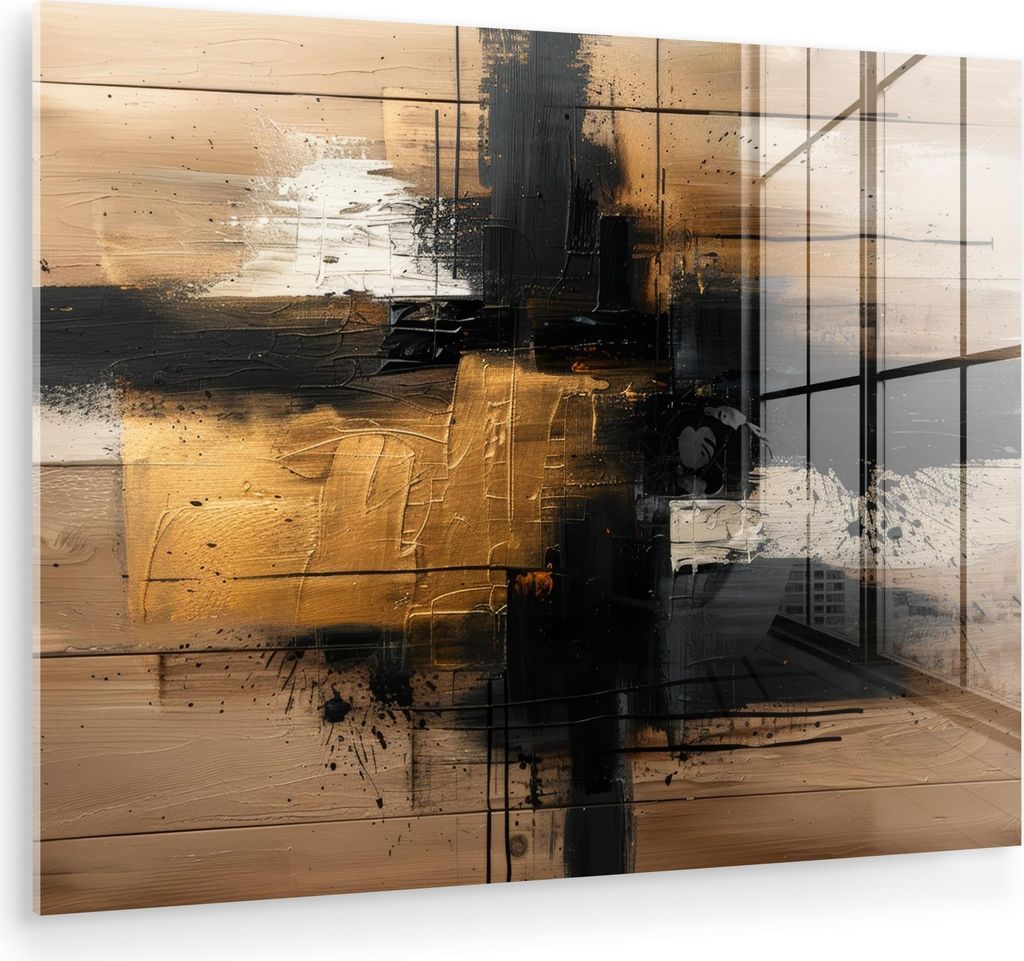 MuchoWow Glasbilder - Bilder auf Wandbild - Foto auf Glas Modern - Schwarz - Gold - Farbe 80x60 cm Wanddekoration aus Glas - Acrylglasbild - Acrylb...