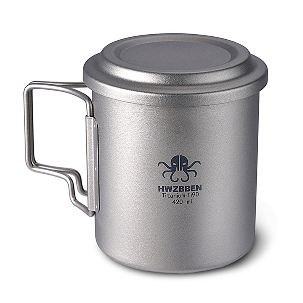 Titan-Teetasse mit Klappgriff, Outdoor-Camping-Teebereiter, Tasse mit Teesieb, 420 ml